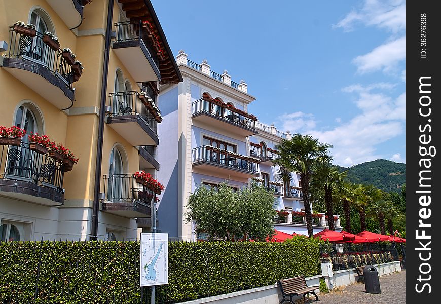 Classical beautiful resort waterfront hotel Lake Garda Italy. Classical beautiful resort waterfront hotel Lake Garda Italy