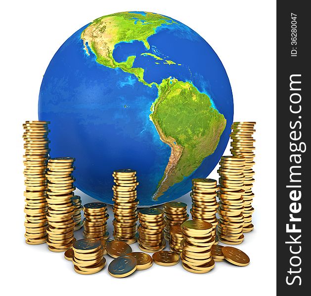 Global economy. Conceptual illustration. Isolated on white background. 3d render