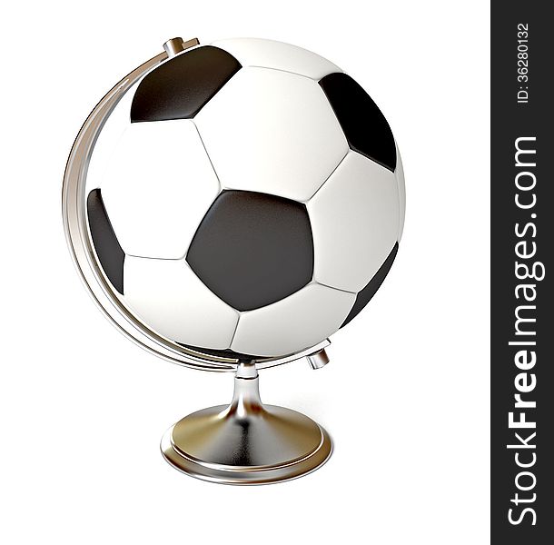 Soccer ball and globe. Conceptual illustration. Isolated on white background. 3d render