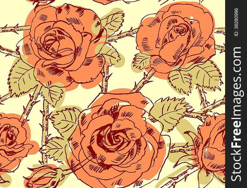 Freehand drawing roses. Vector illustration. Seamless pattern