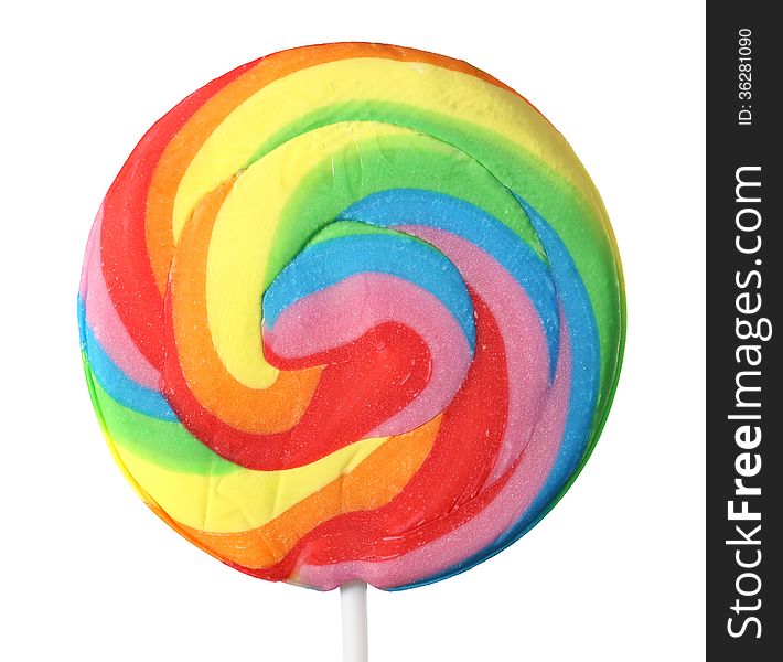 Bright rainbow lollipop on a white background. Bright rainbow lollipop on a white background
