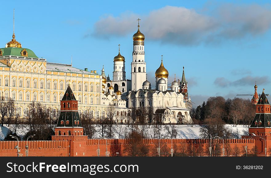 Beautiful skyline with the temples and the wall of the Moscow Kremlin. Beautiful skyline with the temples and the wall of the Moscow Kremlin