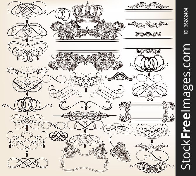 Vector set of calligraphic elements for design. Calligraphic vector. Vector set of calligraphic elements for design. Calligraphic vector