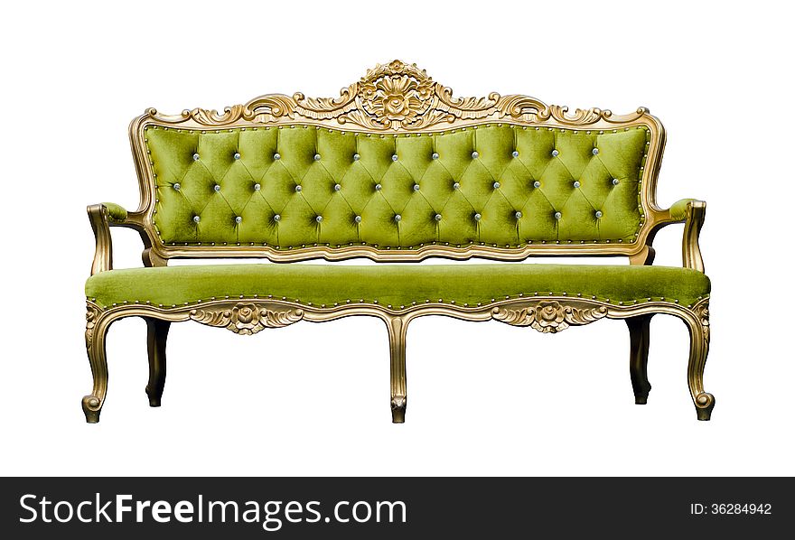 Vintage luxury Green sofa Armchair isolated on white