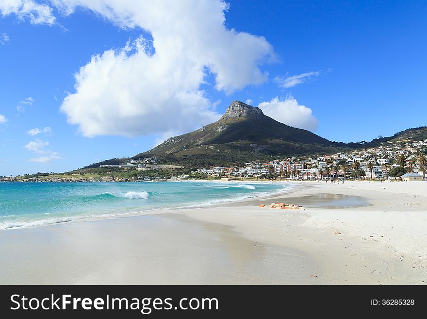 Beautiful Camps Bay Beach and Lion Head Mountain, Cape Town, South Africa