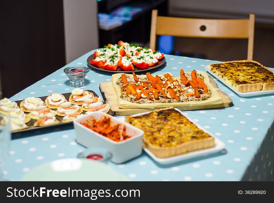 Set-up table with party food. Set-up table with party food