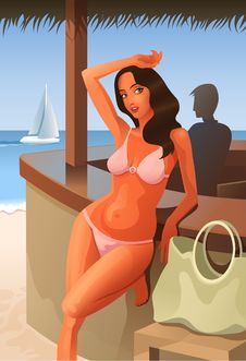 Woman At A Beach Bar Stock Photos Woman At A Beach Bar Stock Photos