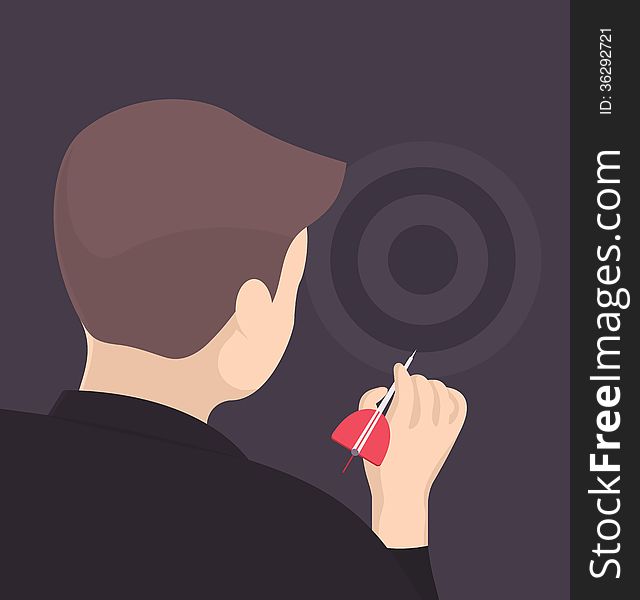 Businessman aiming an arrow missile for better throwing. This illustration could be used to describe a process of focusing on business goals. EPS 8. Objects are grouped. High quality jpeg file included. Businessman aiming an arrow missile for better throwing. This illustration could be used to describe a process of focusing on business goals. EPS 8. Objects are grouped. High quality jpeg file included.