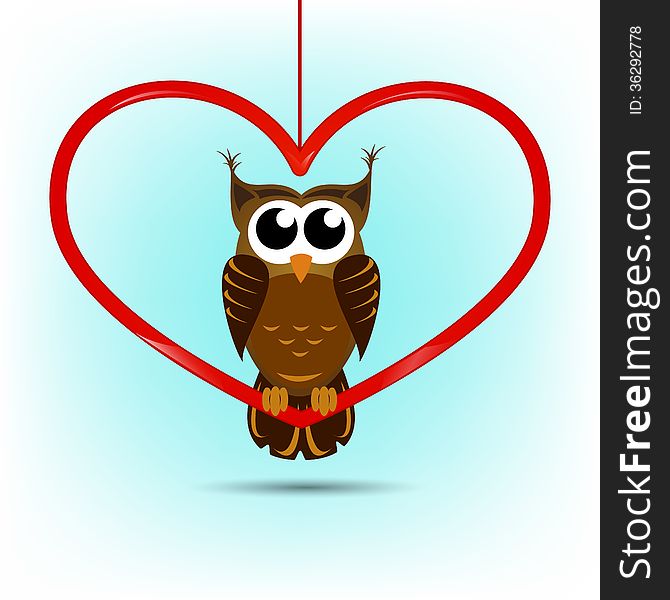 A cute owl sitting on big red heart shape. Valentine's day card. A cute owl sitting on big red heart shape. Valentine's day card.
