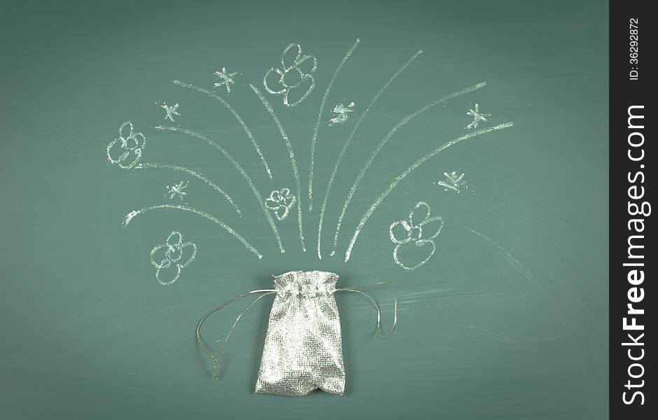 Conceptual background open gift bag drawing chalkboard