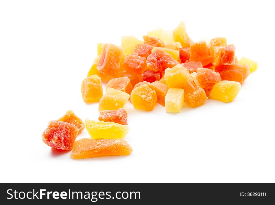 Group colorful candied papaya whiet background wallpaper