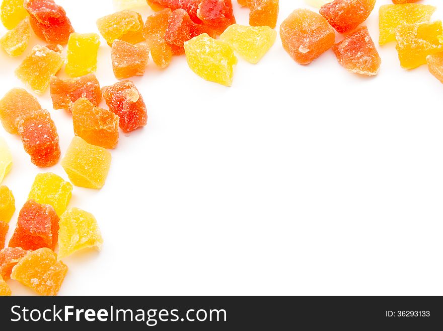 Group colorful candied papaya whiet background wallpaper