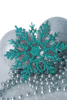 Silver Christmas Balls And Snowflake Stock Photos Silver Christmas Balls And Snowflake Stock Photos