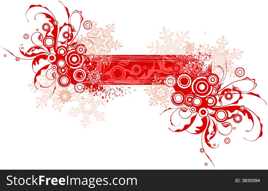 Red floral banner and snowflakes. Red floral banner and snowflakes