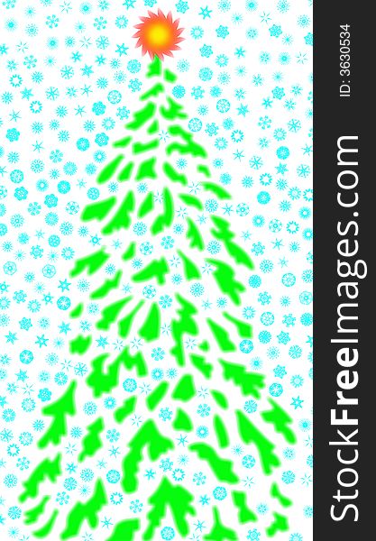 An abstract illustration on a New Year's theme, a silhouette of a fur-tree on a background of a snowfall. An abstract illustration on a New Year's theme, a silhouette of a fur-tree on a background of a snowfall.