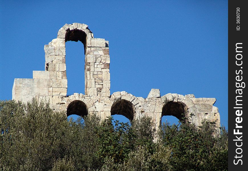 The top part of the arches, of the Odeon of Herodes Atticus in Athens Greece