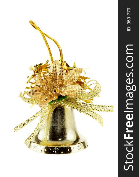 Golden Christmas bell isolated over white background