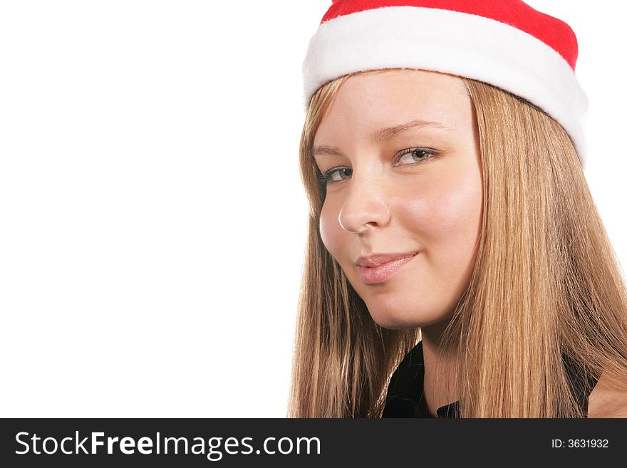 Santa girl looking at camera isolated over a white background. Santa girl looking at camera isolated over a white background