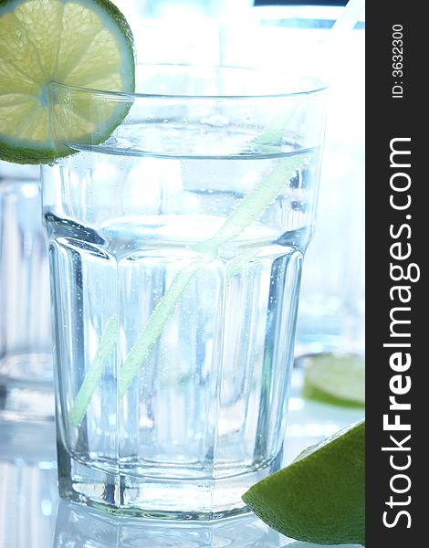 Glass of mineral water with lime