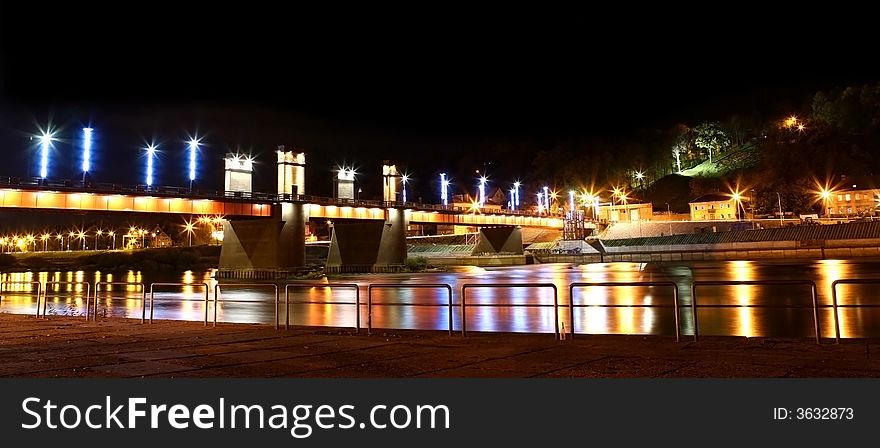 Bridge over the river at night