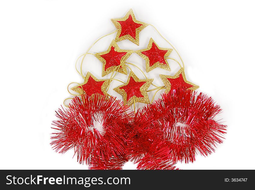 Christmas tree made from tinsel and stars isolated on white
