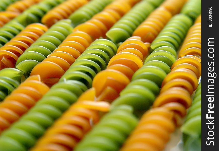 Italian Pasta Fusilli Red And Green Lines