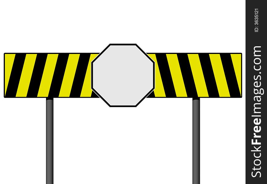 Empty warning sign with yellow and black lines isolated on a white background