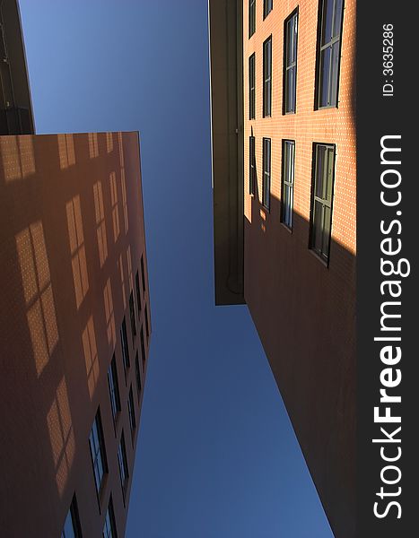 Modern hotel wall abstract with blue sky in the background