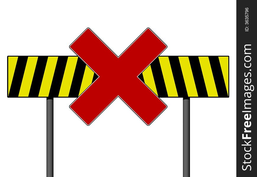 Warning sign with yellow and black lines isolated on a white background