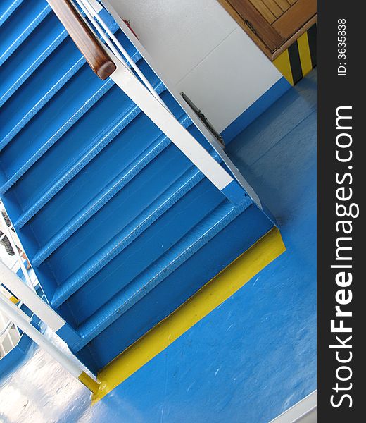 Blue metal stairs on ferry