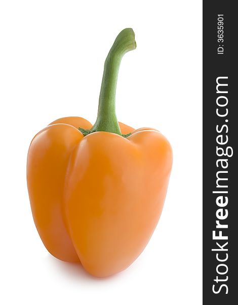 Isolated Orange Bell Pepper: Straight Product shot taken in Studio in Natural Light isolated against White Background