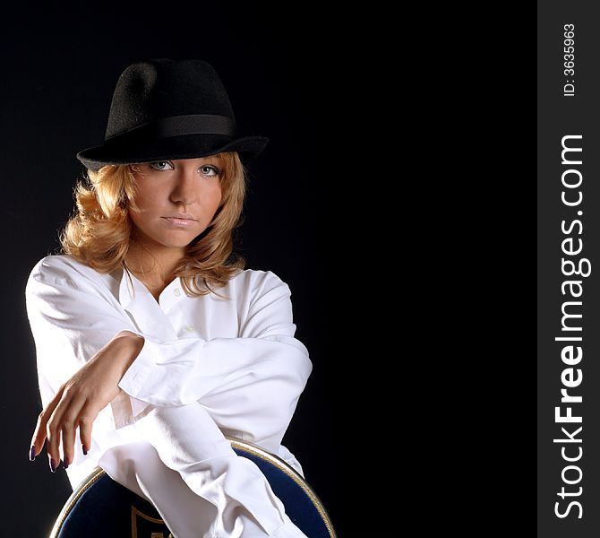 Beautiful young girl portrait in hat. Beautiful young girl portrait in hat