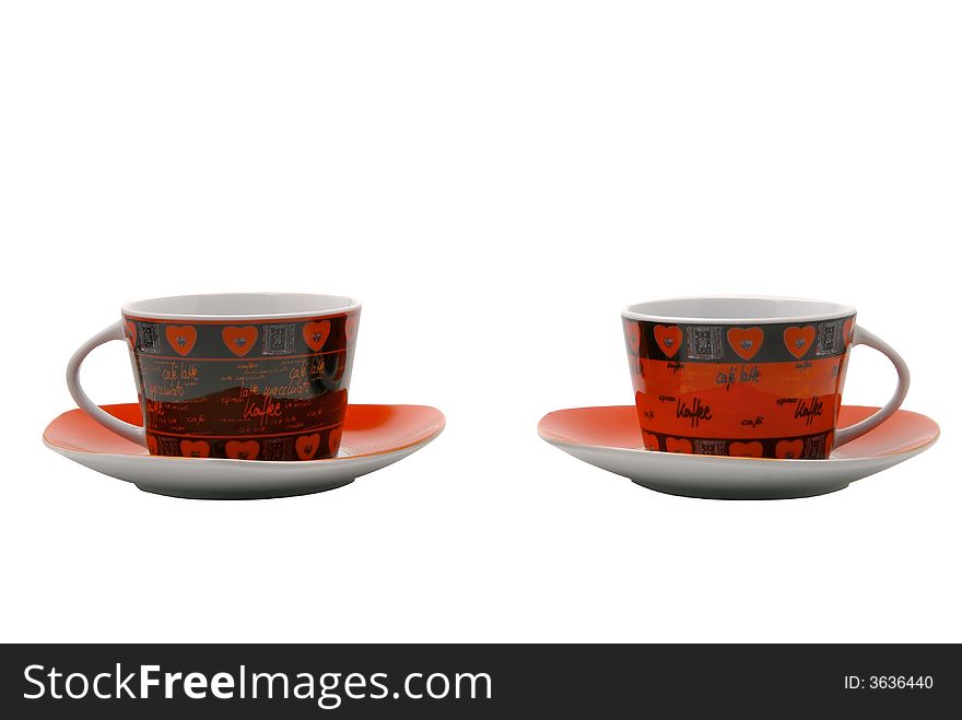 Red cups on a white background isolated