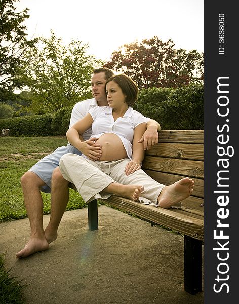 Parents to be sit on bench outside. Parents to be sit on bench outside