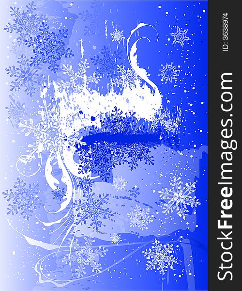 Blue grunge floral background and snowflakes. Blue grunge floral background and snowflakes
