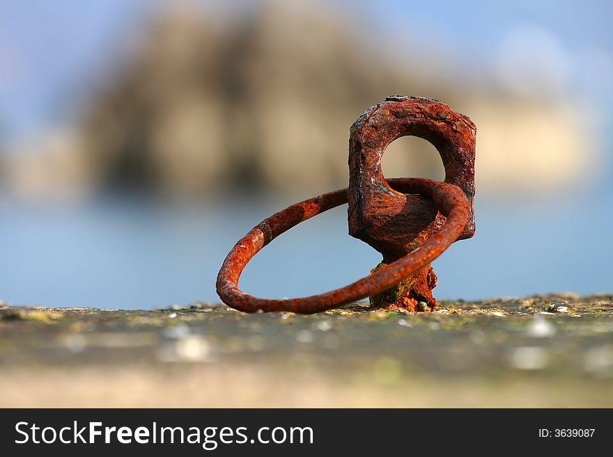 Rusty tie up on blue background