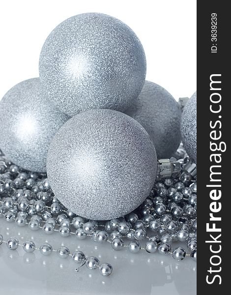 Silver christmas balls and pearl