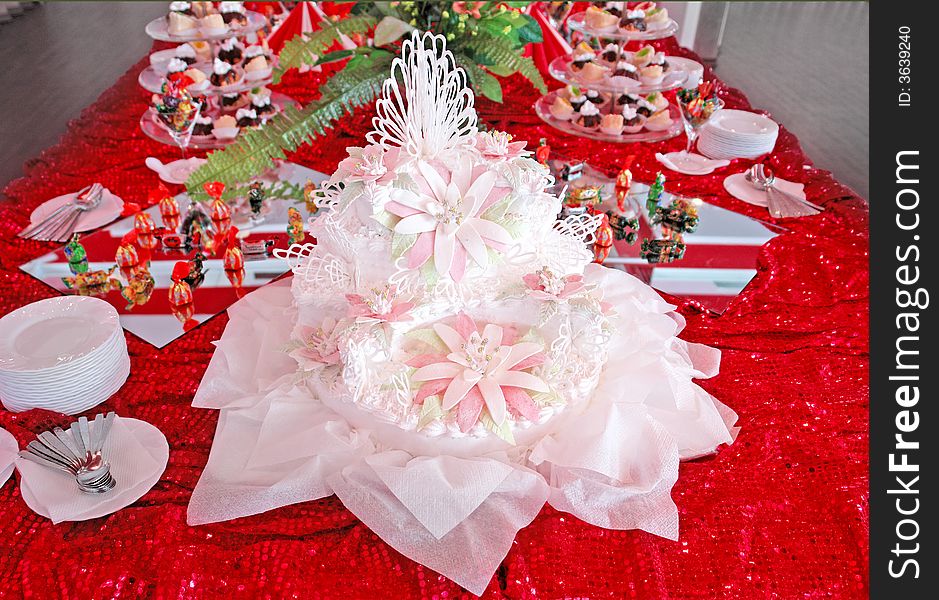 Wedding pie on a red background