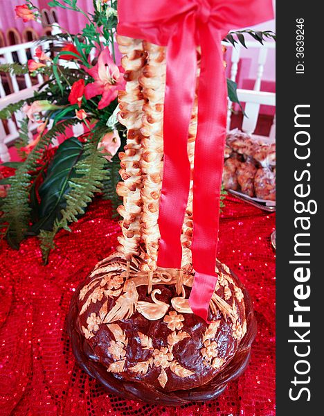 Wedding kalach on a red background