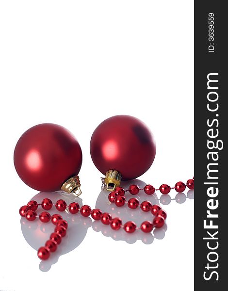 Two red christmas balls isolated. Two red christmas balls isolated