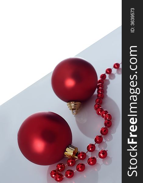 Two red christmas balls isolated. Two red christmas balls isolated