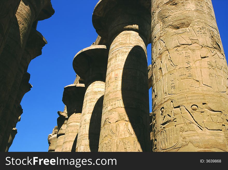 Picted colums rows at Philae temple, Kom Ombo Egypt. Picted colums rows at Philae temple, Kom Ombo Egypt