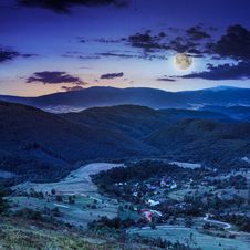 Moon Light Falls On Hillside With Autumn Forest In Mountain Royalty Free Stock Image Moon Light Falls On Hillside With Autumn Forest In Mountain Royalty Free Stock Image