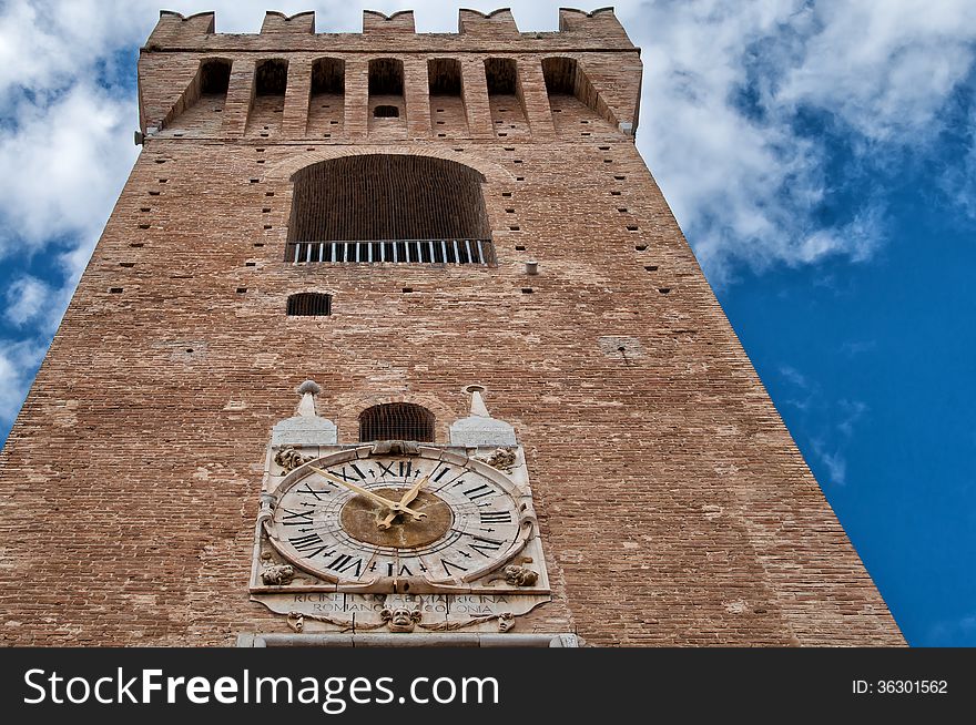 Recanati (Region Marche, Italy). medieval tower. Photo taken on: September, 2013