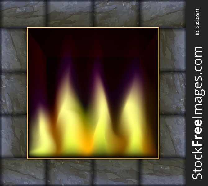 Vector illustration of fire in the fireplace