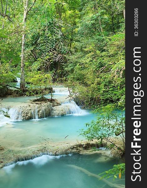 Deep Forest Waterfall in Thailand (Erawan Waterfall)