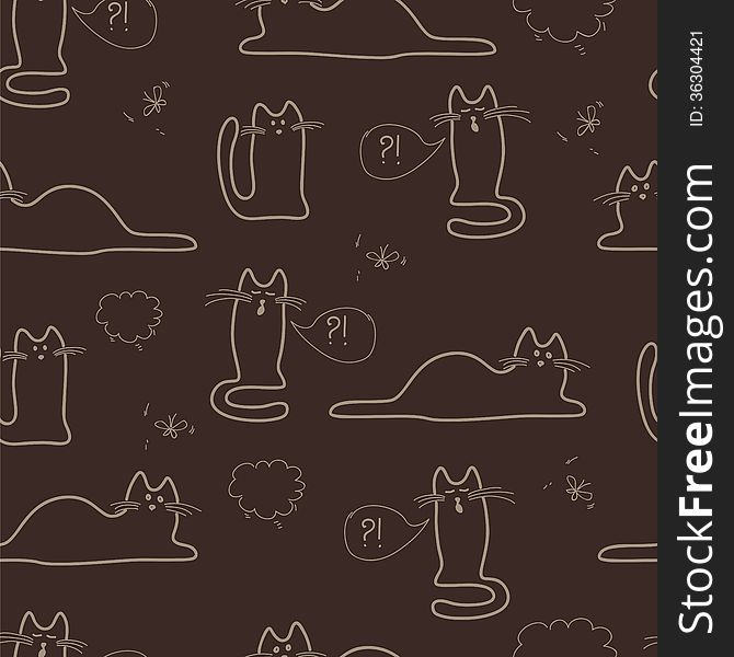 Seamless Pattern With Sketches Of Cats