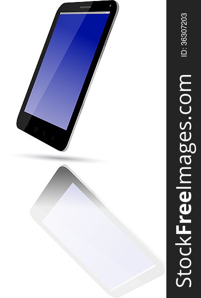 Black Smartphone, blue screen, on white background