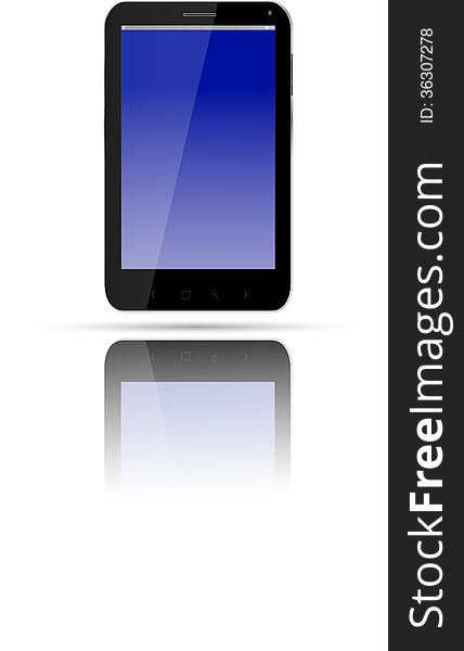 Black Smartphone, blue screen, on white background