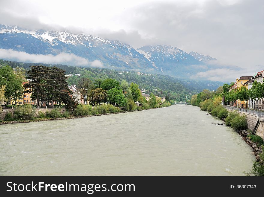 Veiw of river Salzach, Salzburg, Austria